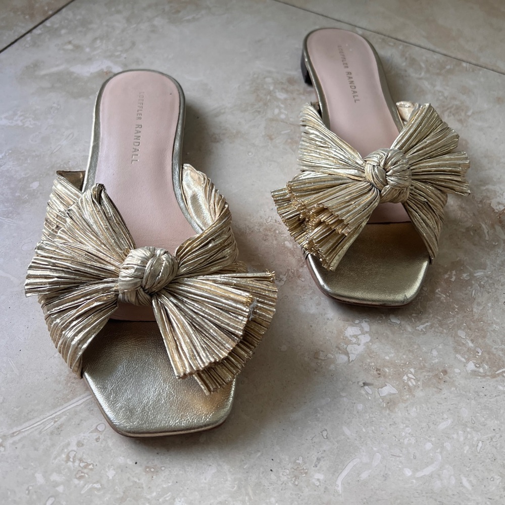 Loeffler Randall Gold Bow Sandals
